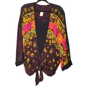 VTG Carole Little II Camisole Floral Dolman Sleeve Tie Front Top Size 22 Teacher